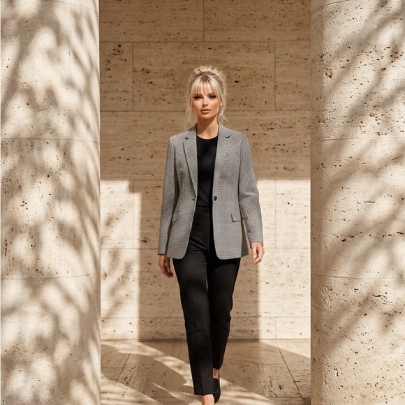 $455 Theory Houndstooth Slim fit Blazer Women’s Size 12 NWT - Picture 4 of 6